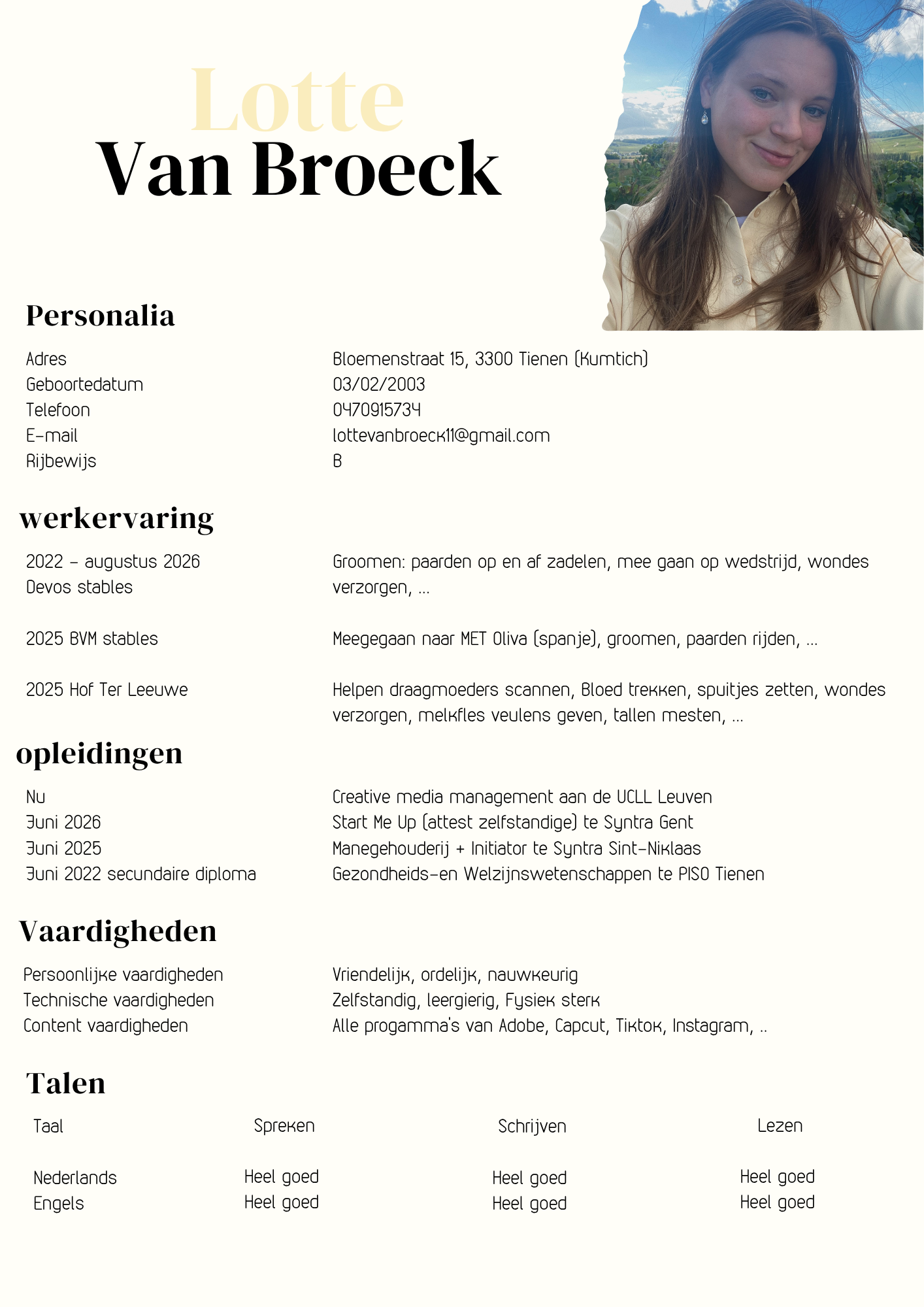 Curriculum vitae of Lotte Van Broeck